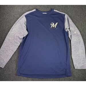 Majestic Milwaukee Brewers Therma Base Pullover Men's L MLB Authentic Blue Gray